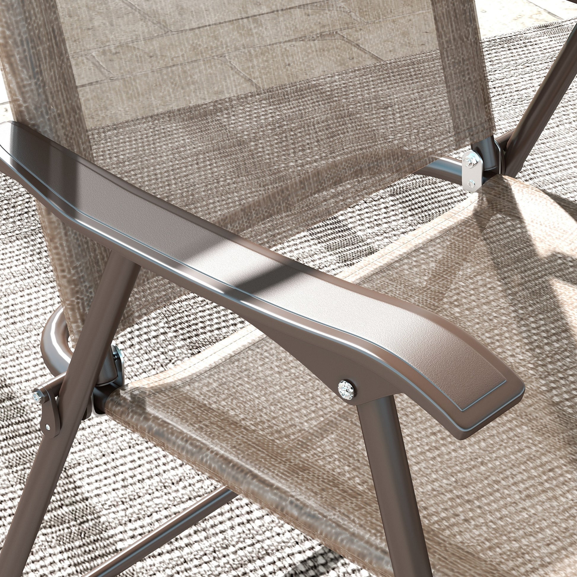Outsunny Set of Two Folding Garden Chairs, with Fabric Mesh Seats - Mixed Brown