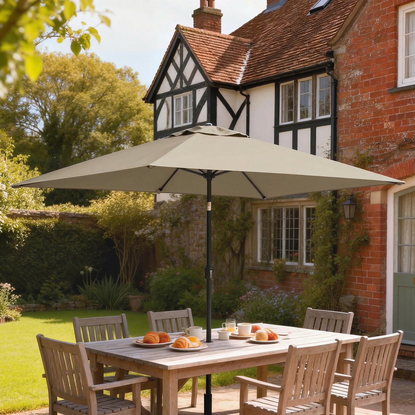 Garden Parasol, Parasol Umbrella with Crank Handle, Tilt Function, Polyester Canopy, Khaki