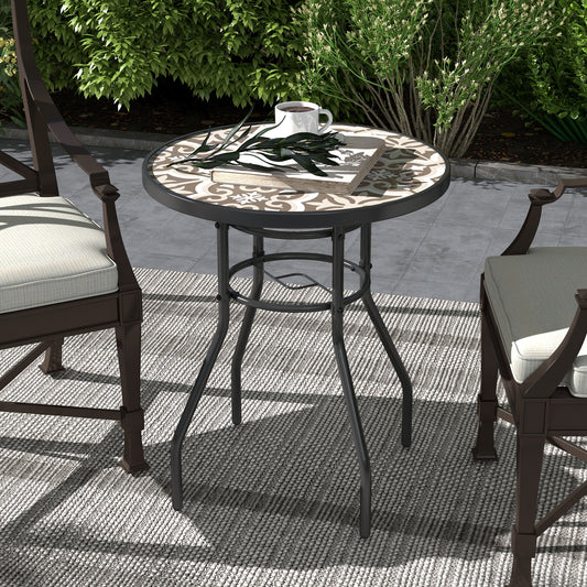Marbella Φ60 Garden Table, with Glass Printed Tabletop - Brown