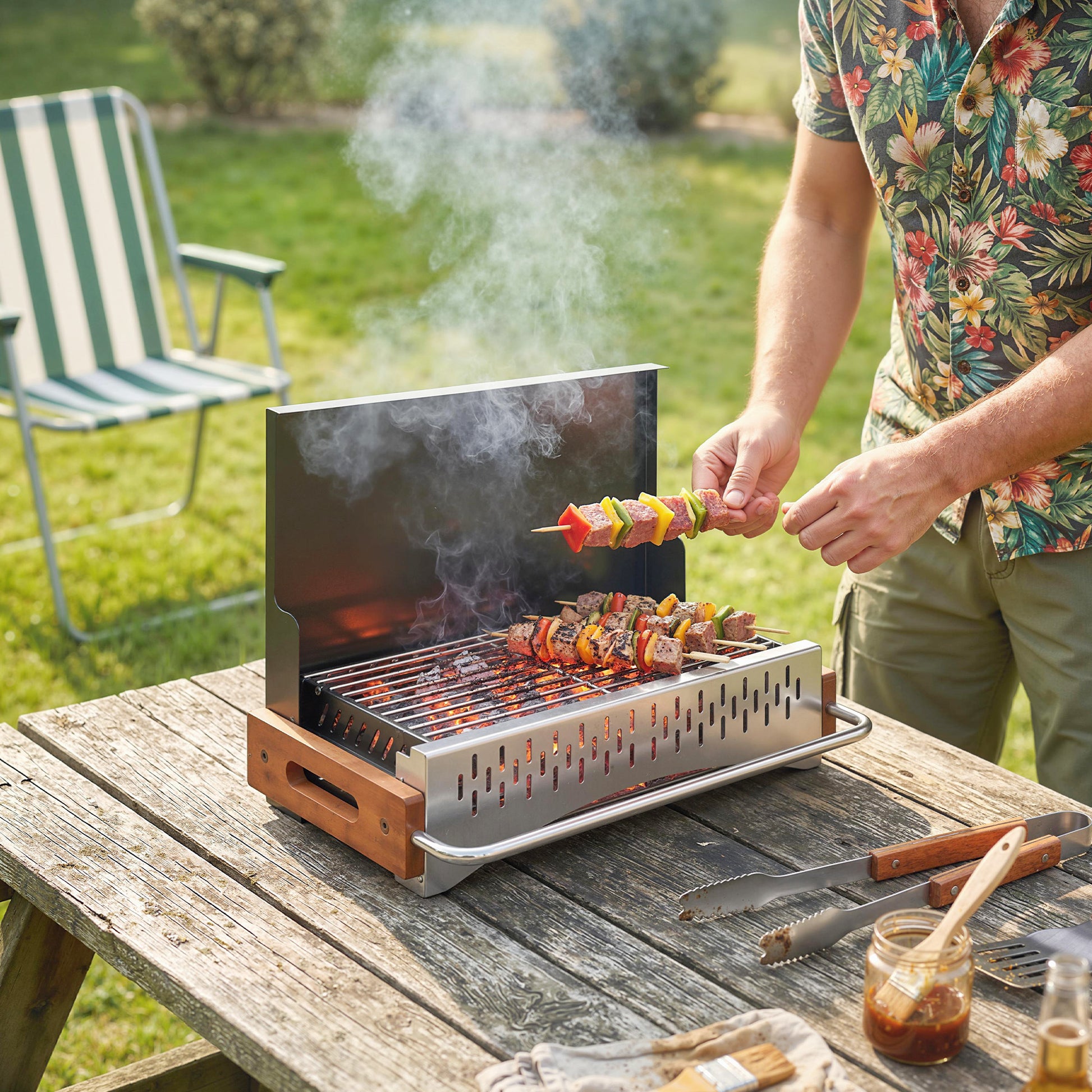 Portable BBQ, Folding Charcoal Barbecue Grill with Removable Charcoal Basin for Camping Picnic Garden Party, Black