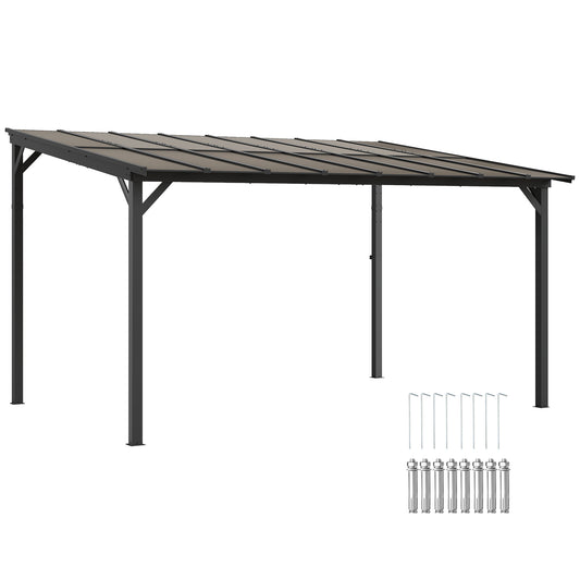 Outsunny 3 x 4.3 m Lean to Pergola with UPF 50+ Waterproof Polycarbonate Roof, Wall-Mounted or Free Standing Hardtop Roof Garden Metal Pergola Gazebo, Heavy Duty Outdoor Sun Shade, Dark Grey
