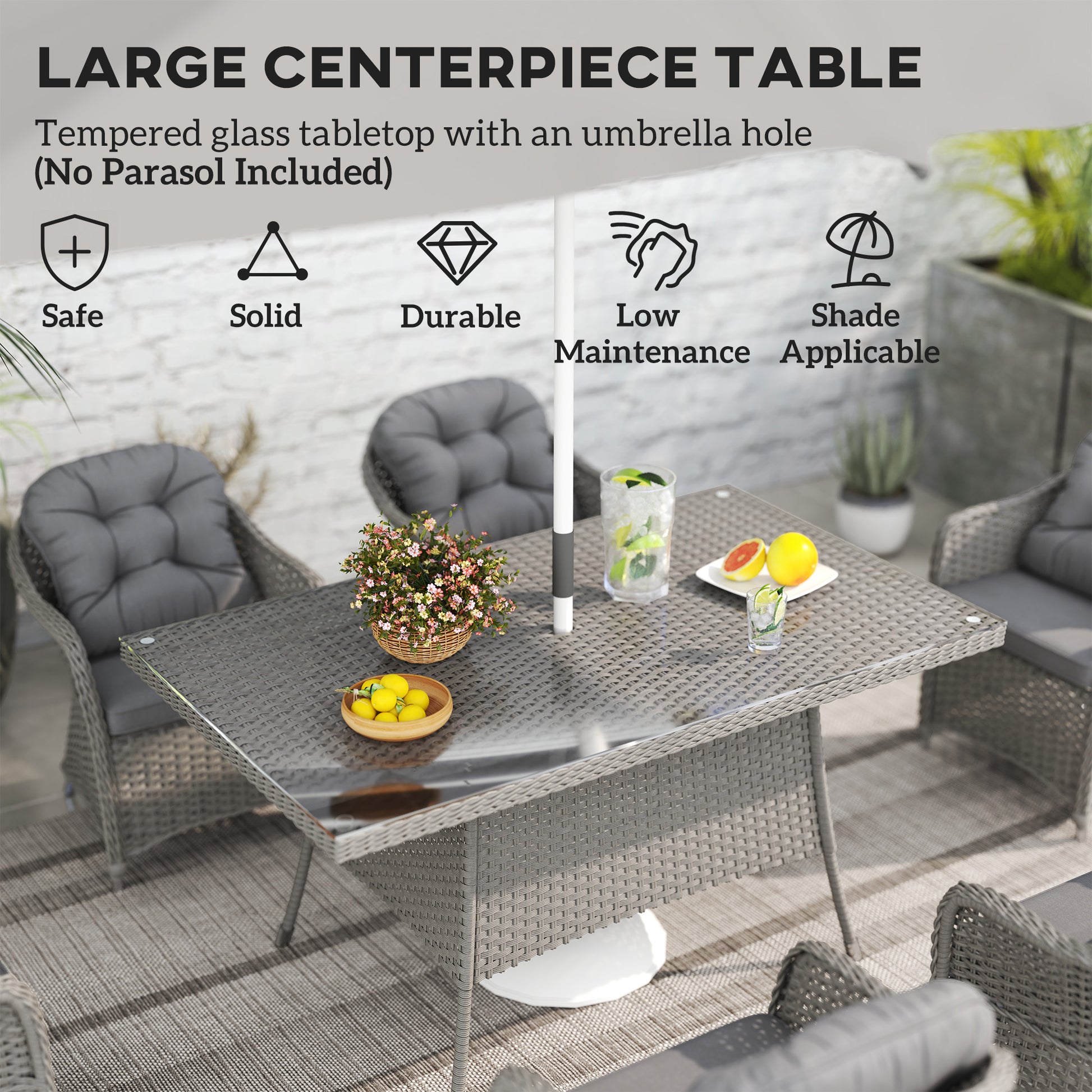 Outsunny Seven-Piece Rattan Dining Set - Light Grey