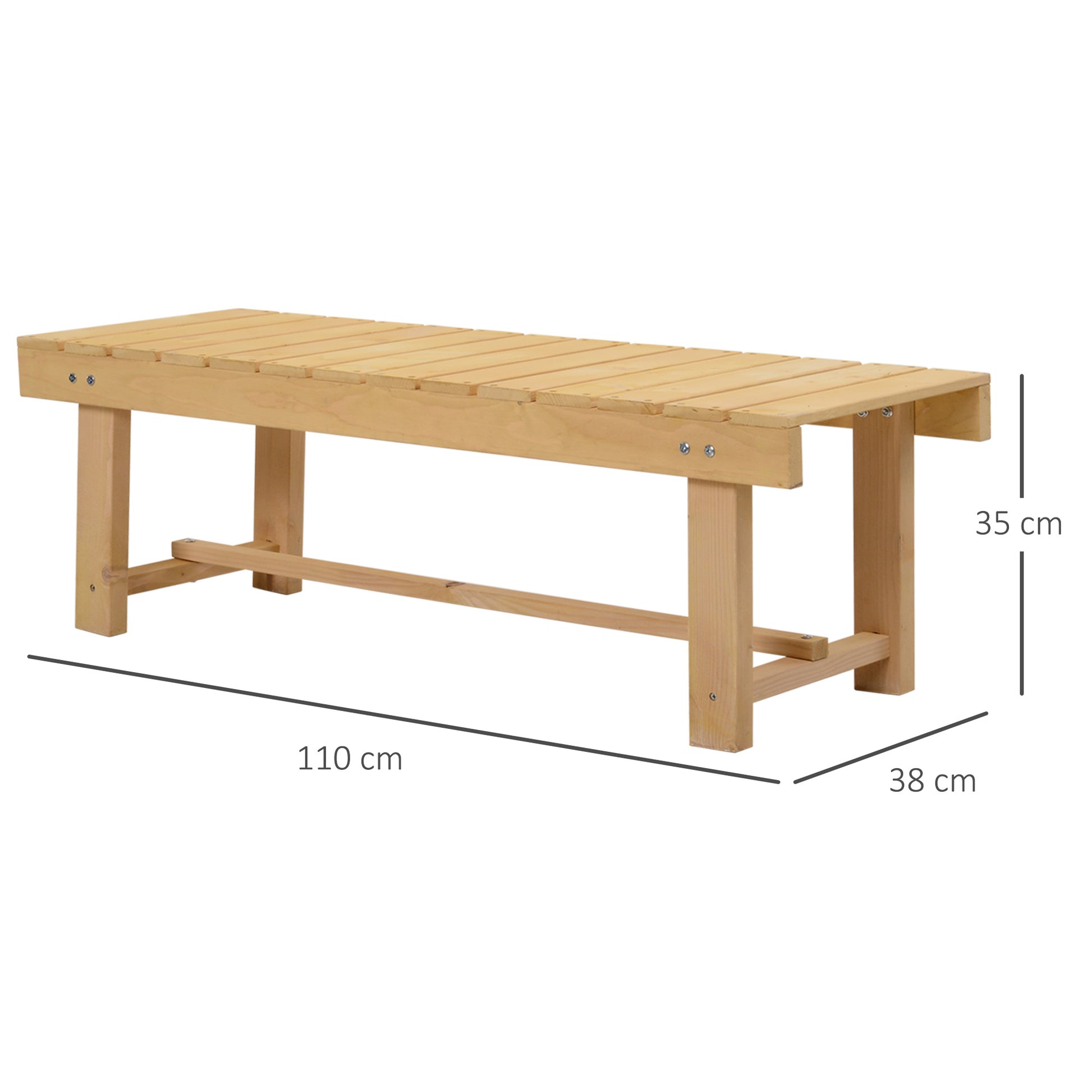Outsunny Wooden Garden Benches, 2 Seater Outdoor Benches, Fir Wood Backless Patio Loveseat with Slatted Seat for Park, 110 x 38 x 35 cm, 3 Pieces, Natural Wood Finish