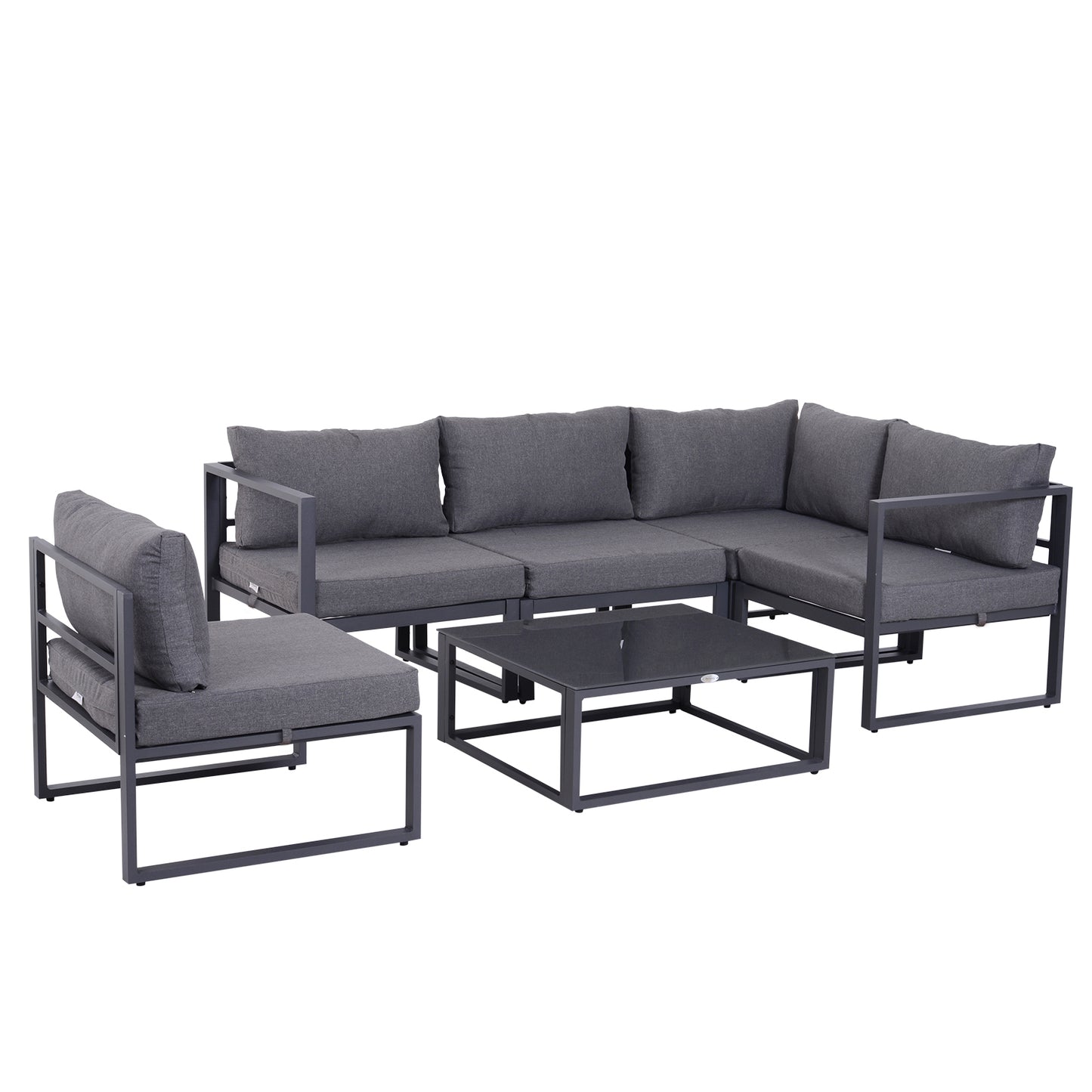 Outsunny 5 Seater Aluminium Garden Furniture Set, Garden Sofa Set with Thick Cushions for Patio and Balcony, Outdoor, Grey