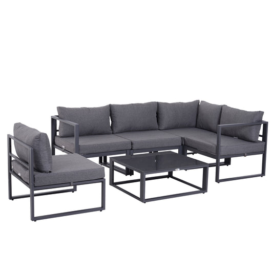 Outsunny 5 Seater Aluminium Garden Furniture Set, Garden Sofa Set with Thick Cushions for Patio and Balcony, Outdoor, Grey