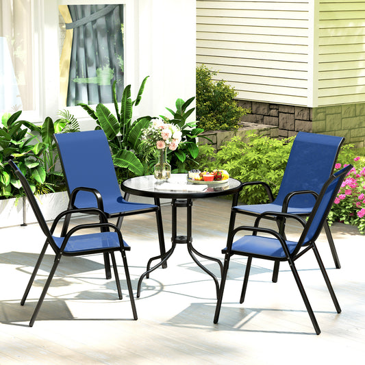 Santorini Five-Piece Steel Patio Set, with Glass-Top Table - Dark Blue