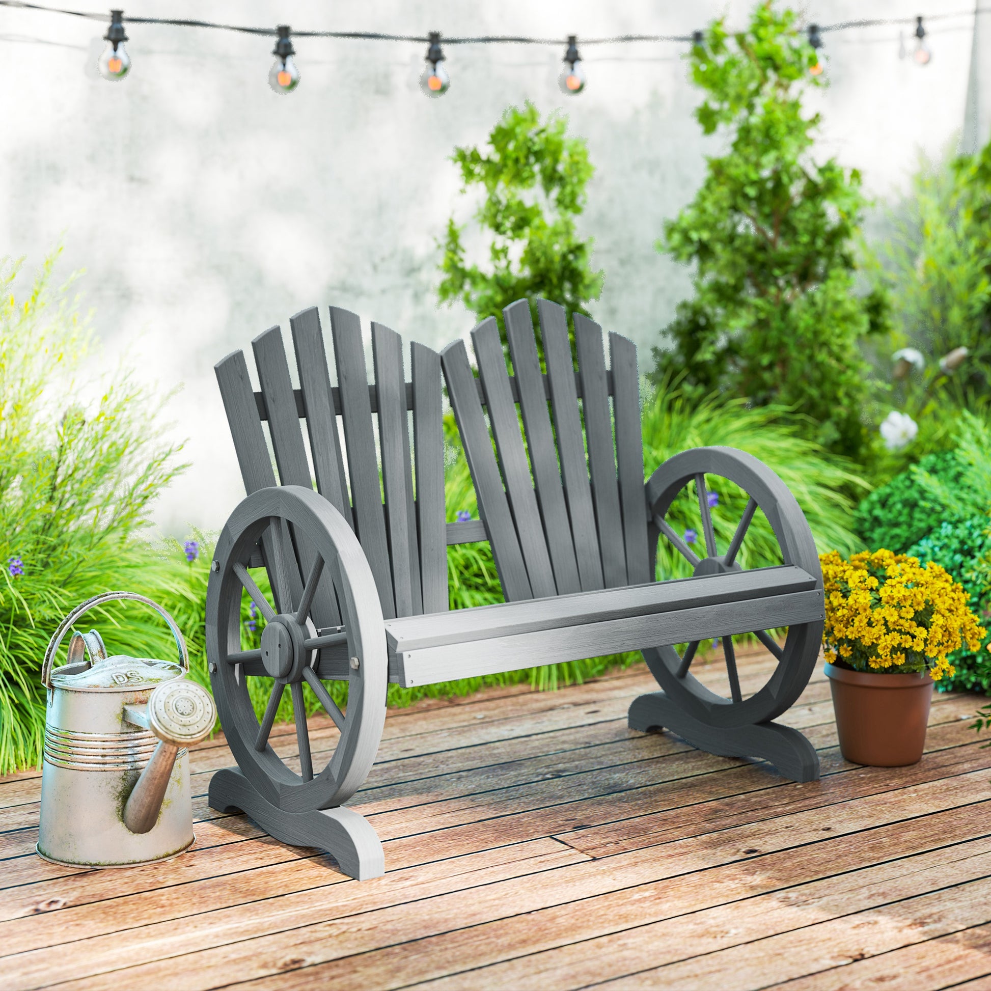 Monaco Fir Wood Love Seats with Wheel-Shaped Armrests, Large Load-Bearing Chair, Grey