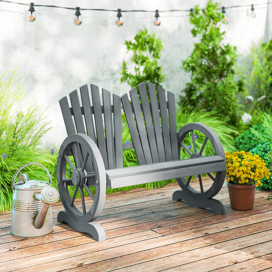 Monaco Fir Wood Love Seats with Wheel-Shaped Armrests, Large Load-Bearing Chair, Grey