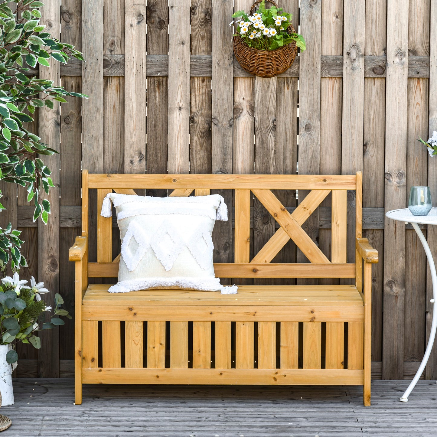 Amalfi 2-Seater Garden Storage Bench for Patio Wood Porch Decor Outdoor Seating