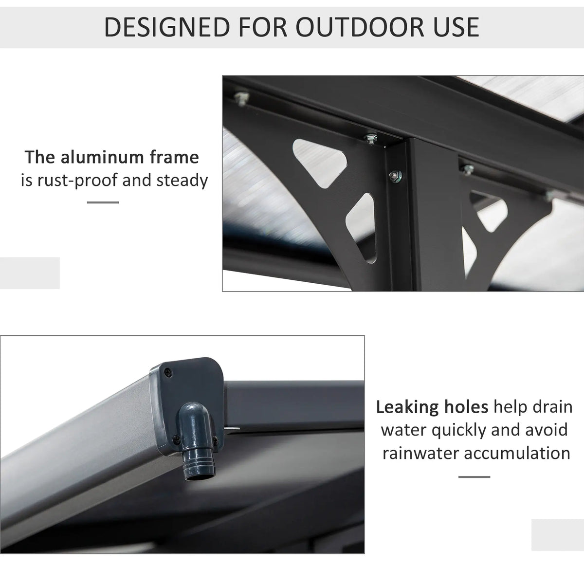 4.35m x 3m Wall Mounted Pergola – Aluminium Frame & Polycarbonate Roof – Grey Patio Cover