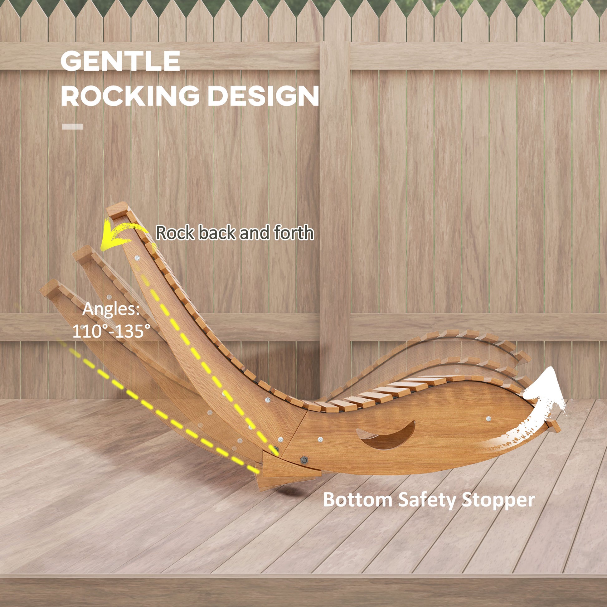 Outsunny Outdoor Rocking Chair w/ Slatted Seat, Wooden Rocking Chair, 130cm x 60cm x 60cm, Light Brown