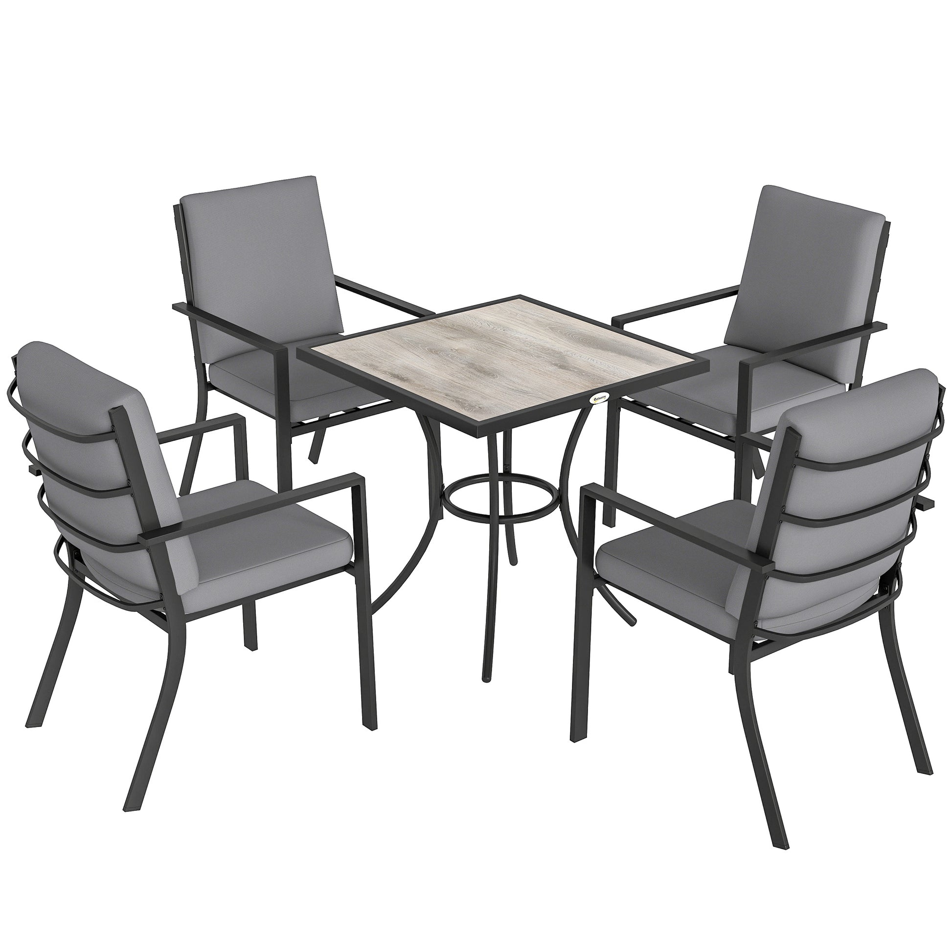 Outsunny 5 Pieces Outdoor Dining Set with Thick Cushions, Garden Dining Set for 4 with Stackable Chairs, Grey