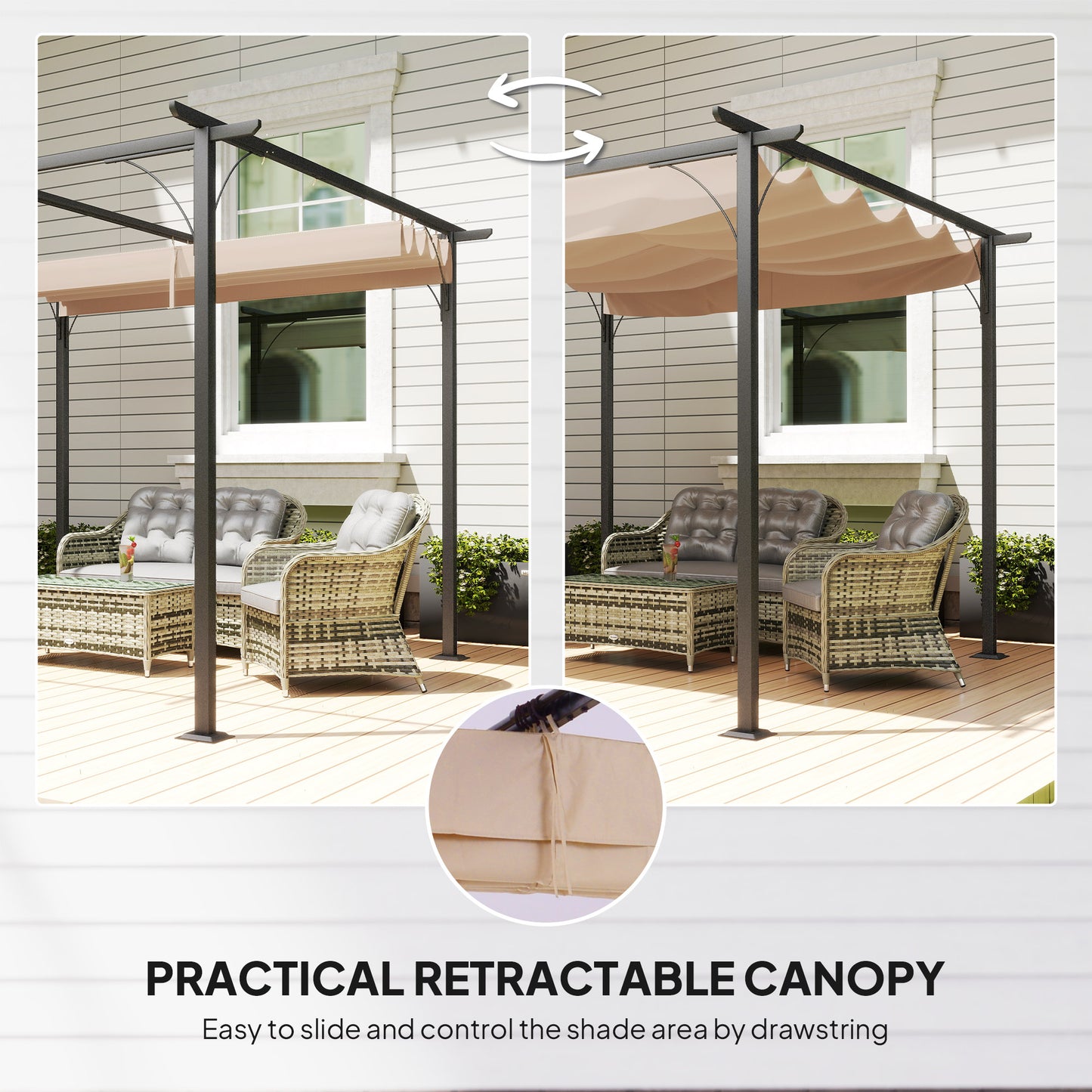 Outsunny 3 x 3(m) Metal Pergola with Retractable Roof, Garden Gazebo Metal Pergola Canopy for Party BBQ, Beige