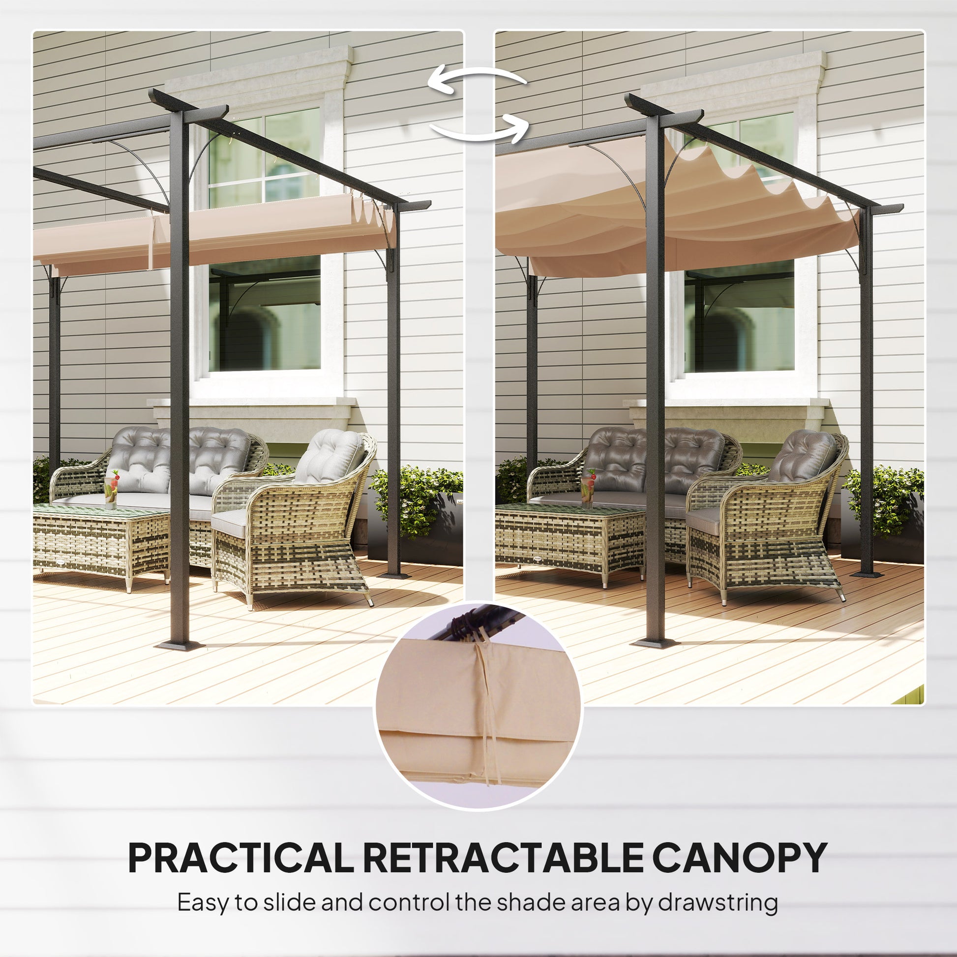 Outsunny 3 x 3(m) Metal Pergola with Retractable Roof, Garden Gazebo Metal Pergola Canopy for Party BBQ, Beige
