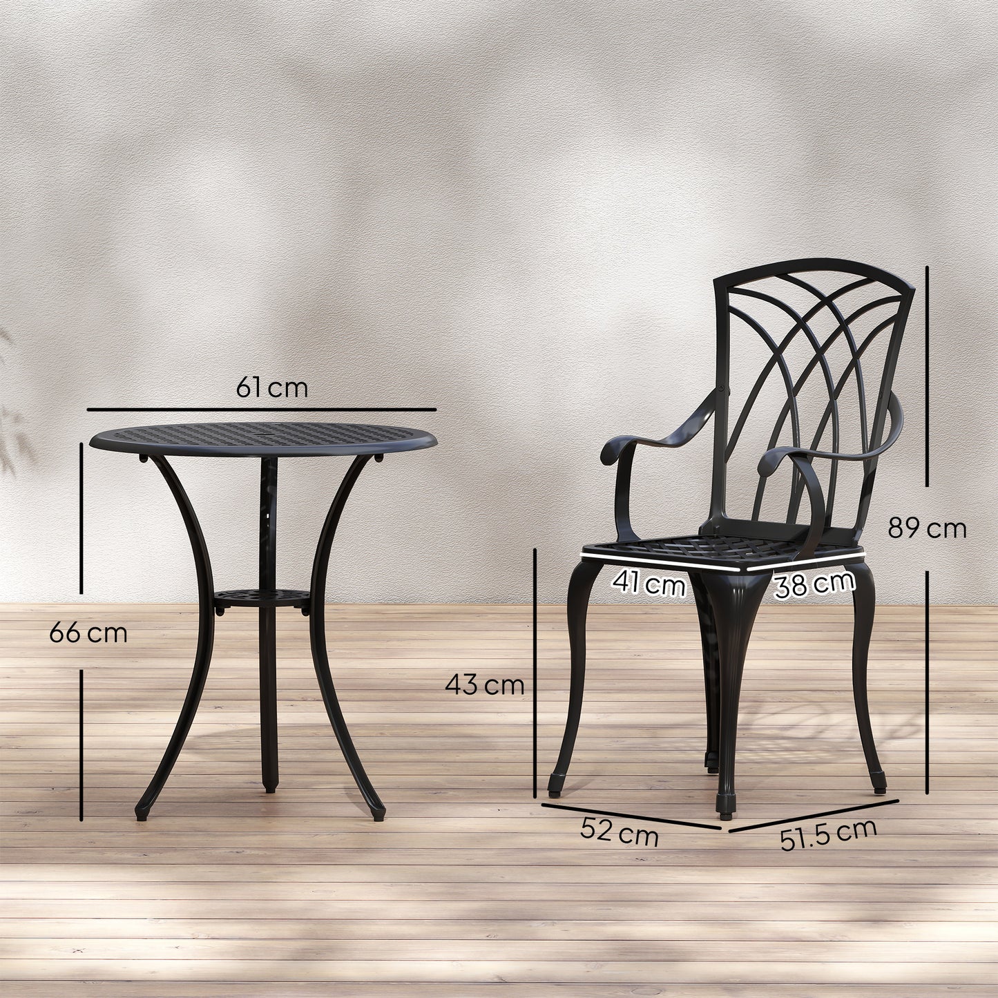 Outsunny 3 Pieces Garden Dining Set for 2, Cast Aluminium Outdoor Dining Set with 2 Armchairs and Round Dining Table with Parasol Hole, Garden Furniture Bistro Set, Brown