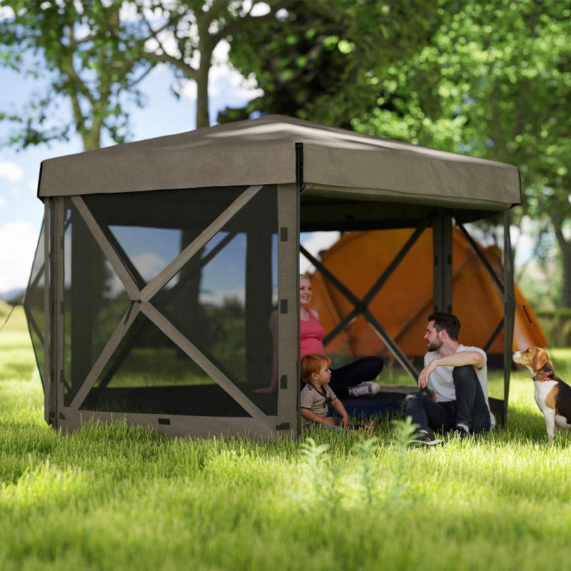 3m Hexagonal Pop Up Gazebo with Mesh Sides – Waterproof UV30+ Garden Party & Camping Shelter with Carry Bag