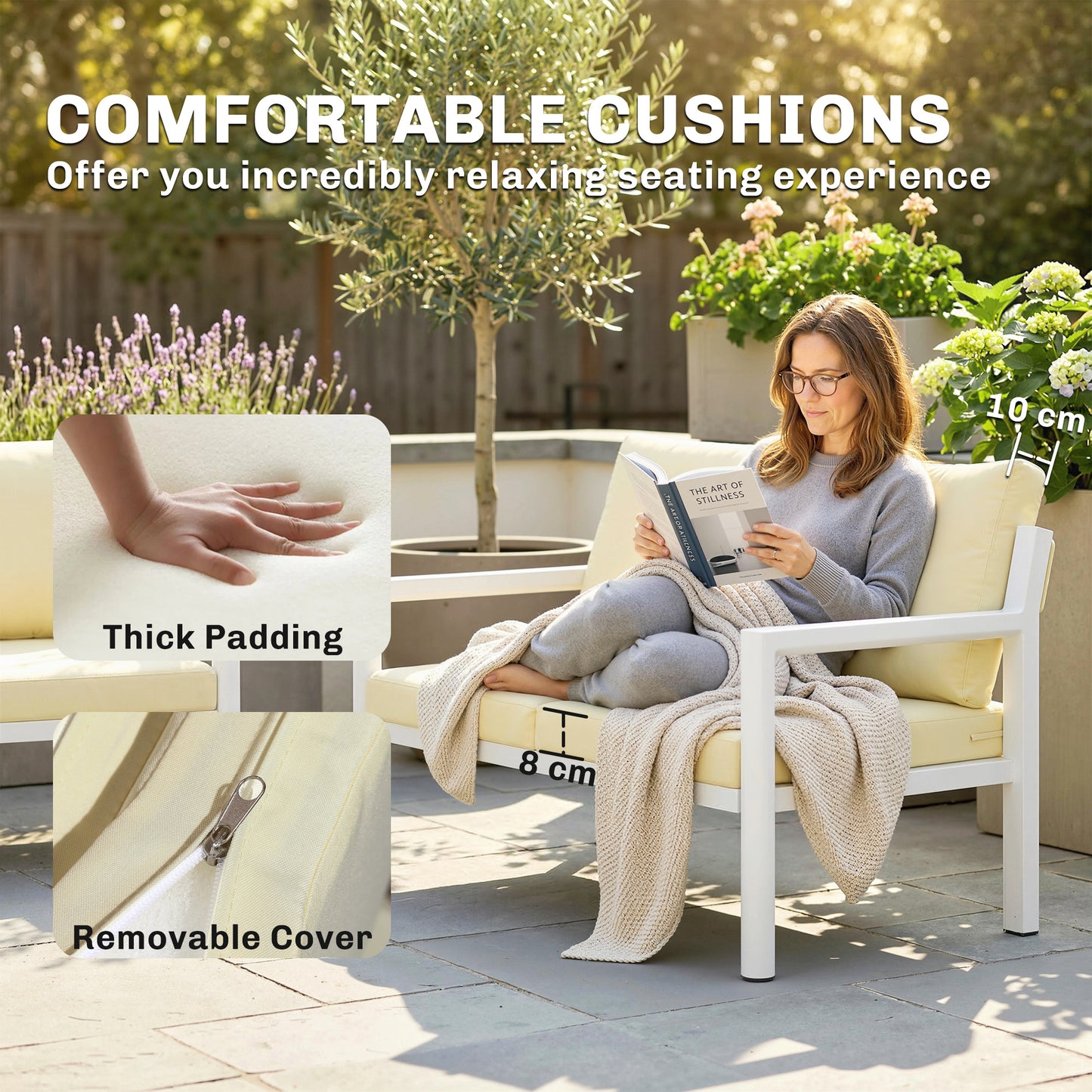 Outsunny 4 Seater Rattan Garden Furniture Set with 2 Armchairs, Loveseat, Coffee Table, Garden Sofa Set with Cushions, Cream