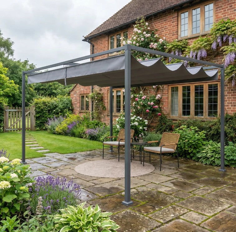 4m x 3m Rectangular Metal Pergola – Dark Grey Outdoor Patio Shade