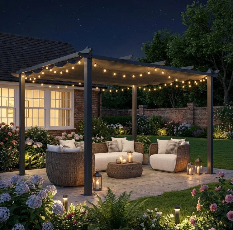 3m x 4m Aluminium Retractable Pergola – Dark Grey Outdoor Patio Garden Shade Shelter