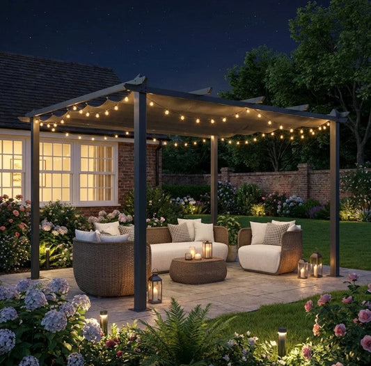 3m x 4m Aluminium Retractable Pergola – Dark Grey Outdoor Patio Garden Shade Shelter