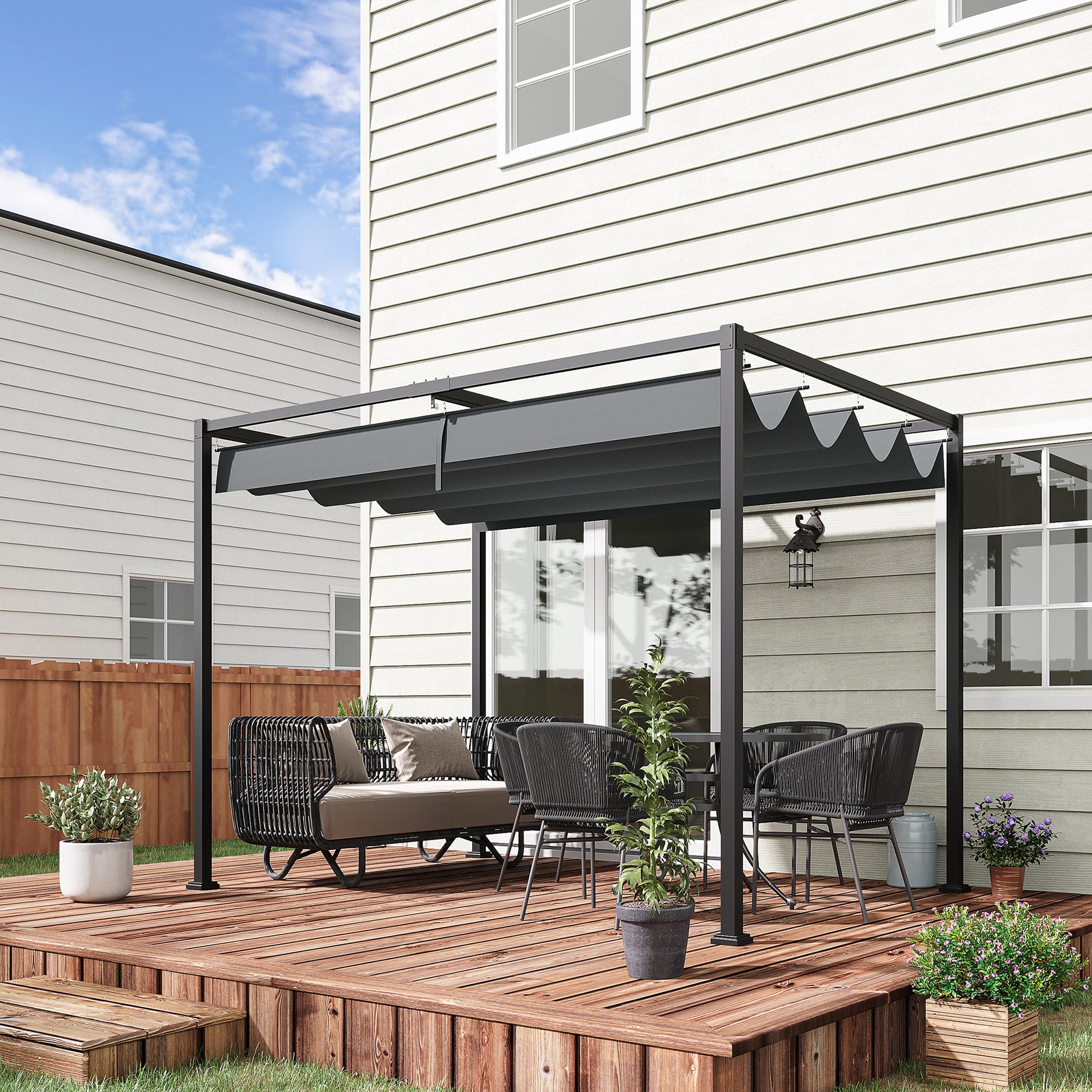 3 x 2m Metal Outdoor Pergola with Retractable Roof