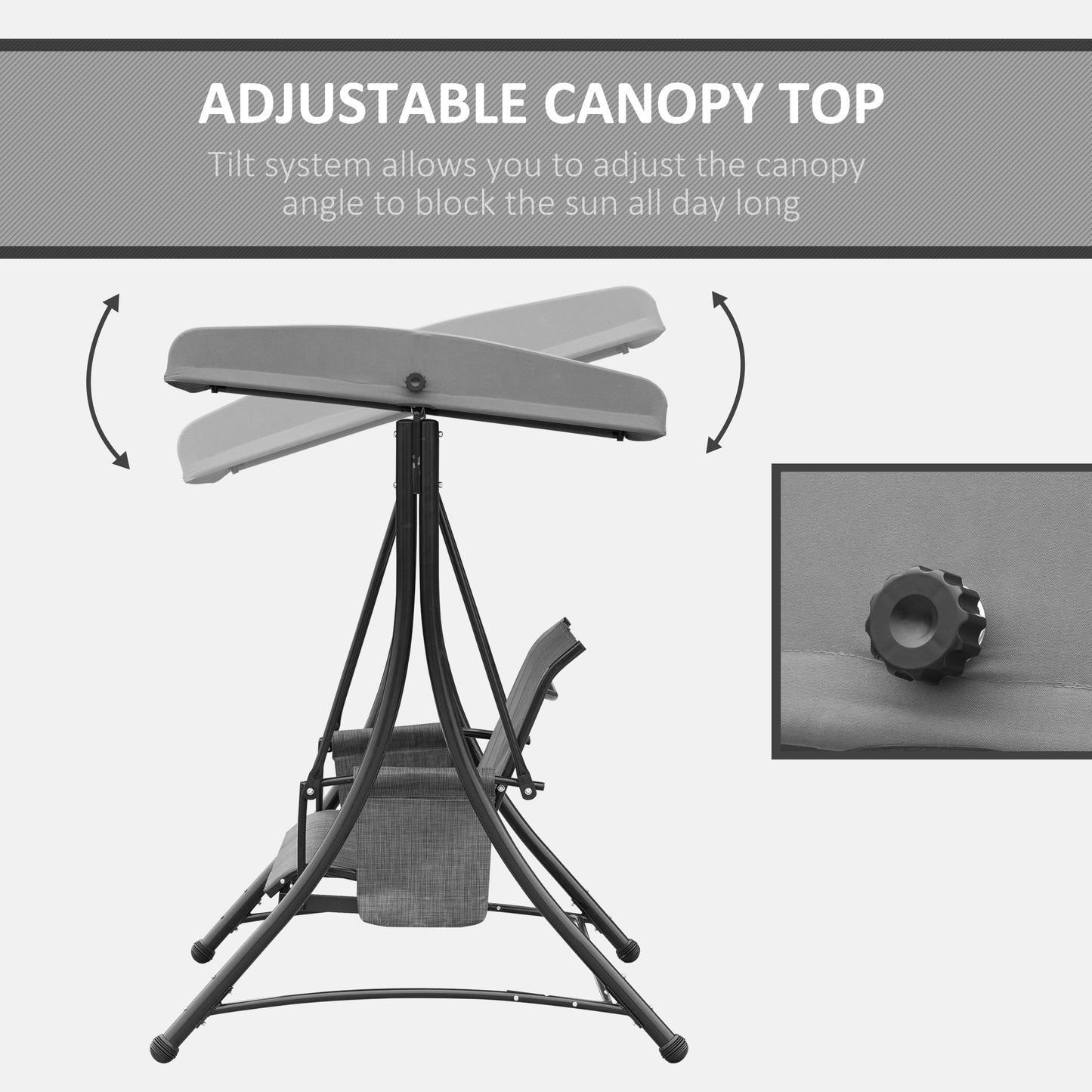 Outsunny 3 Person Outdoor Patio Porch Swing Chair with High Back Design and Side Pouches, Charcoal Grey