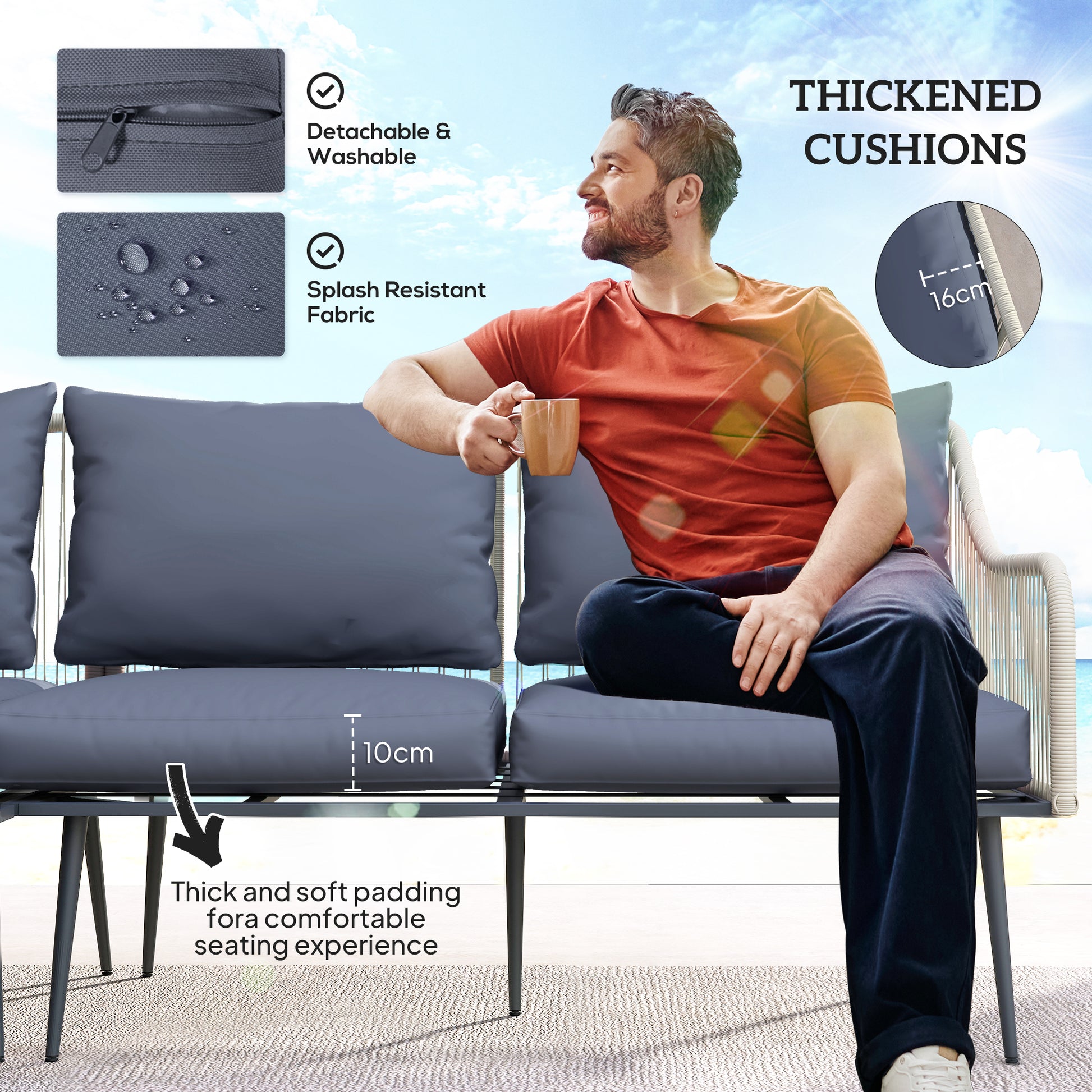 Outsunny Six-Piece Rattan Strong Garden Sofa Set with Removable and Washable Covers - Grey