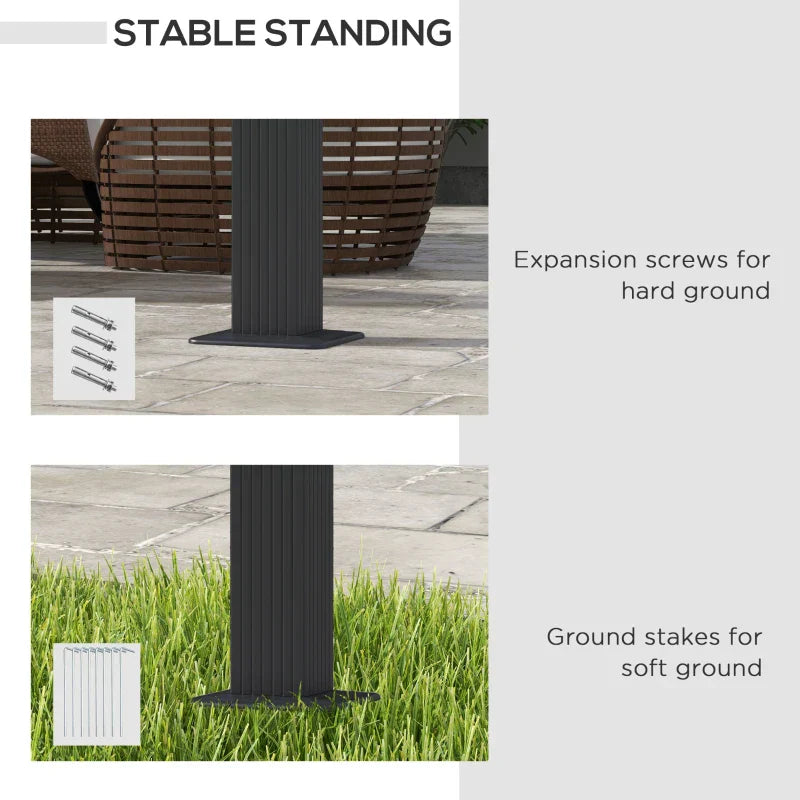 3m x 3m Aluminium Pergola – Dark Grey Retractable PU Canopy Roof with Drainage Grommets, Outdoor Patio Shade Shelter