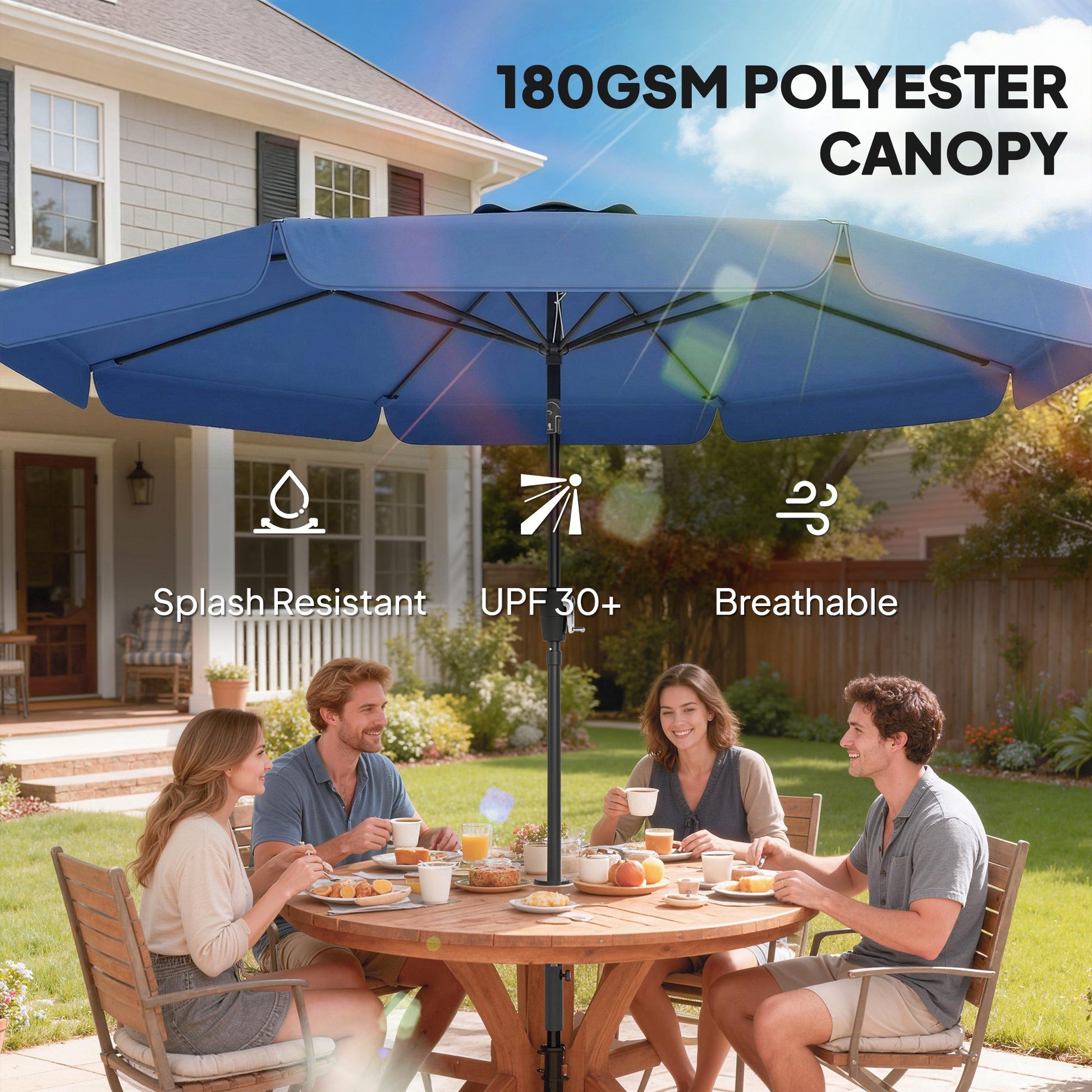 Outsunny 3 m Garden Parasol with Tilt Mechanism & Crank Handle, UPF 30+ Patio Umbrella Outdoor Table Umbrella, Dark Blue