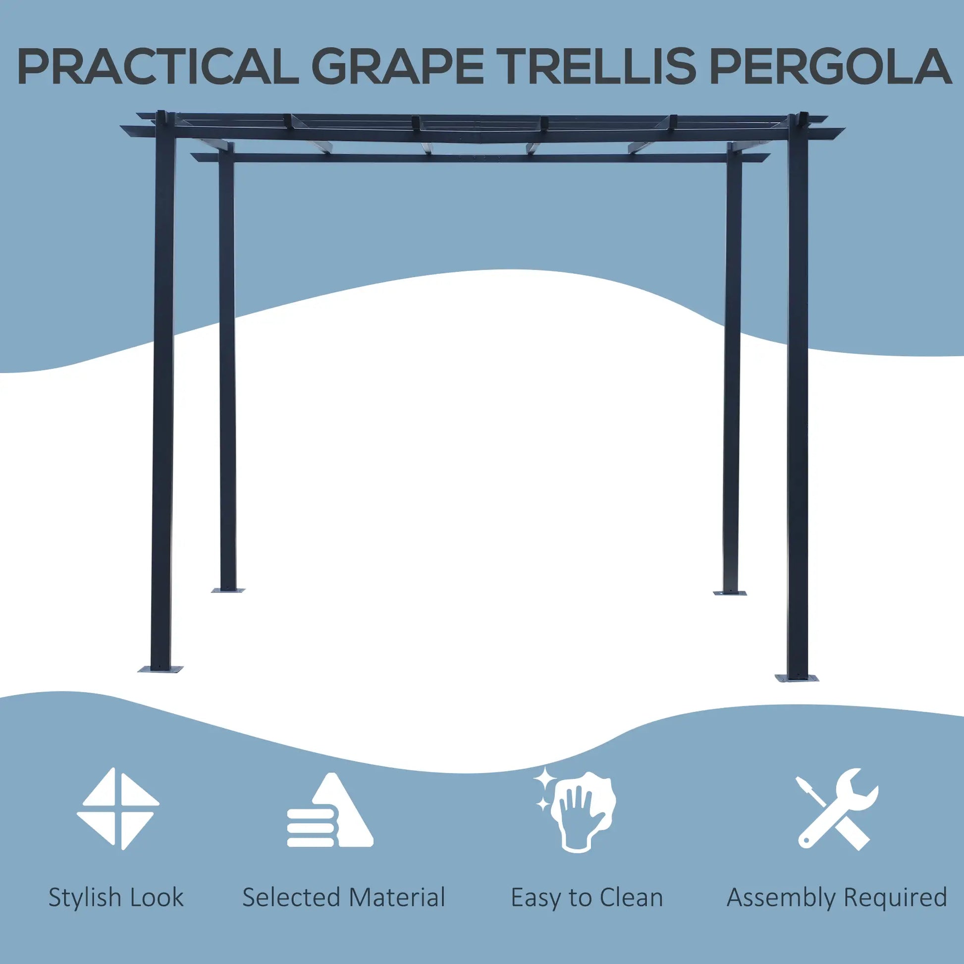 3m x 3m Metal Pergola Garden Gazebo – Outdoor Grape Trellis for Climbing Plants, Decorative Arbour Sun Shelter Frame