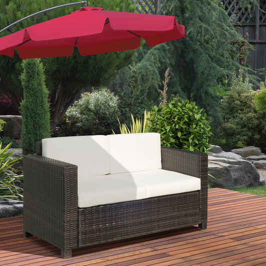 Portofino Rattan Sofa, 2 Seater Garden Furniture with Soft Padded Cushion and Armrests