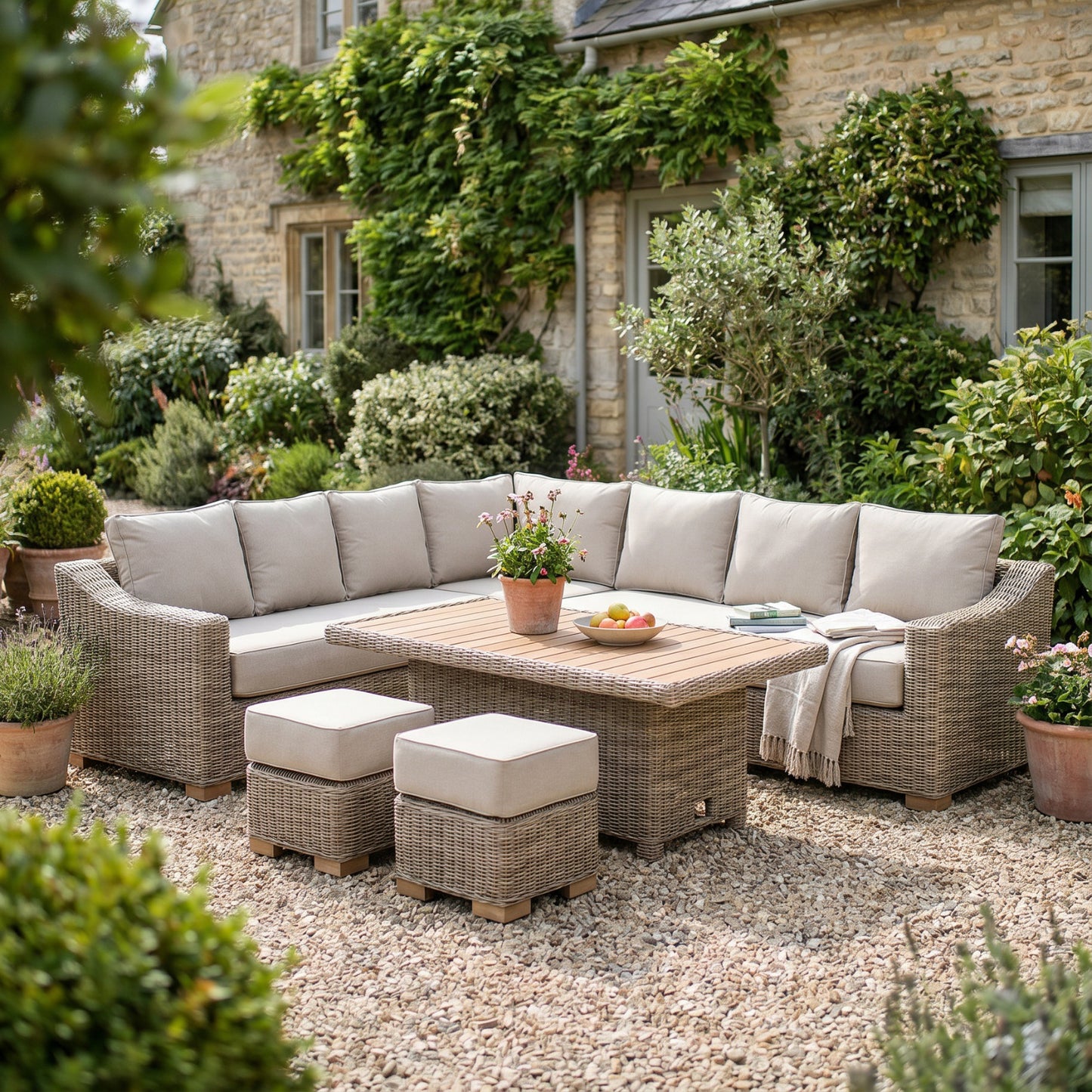 Capri Outdoor Large Corner Set With Riser Table + 2 Stools - main image