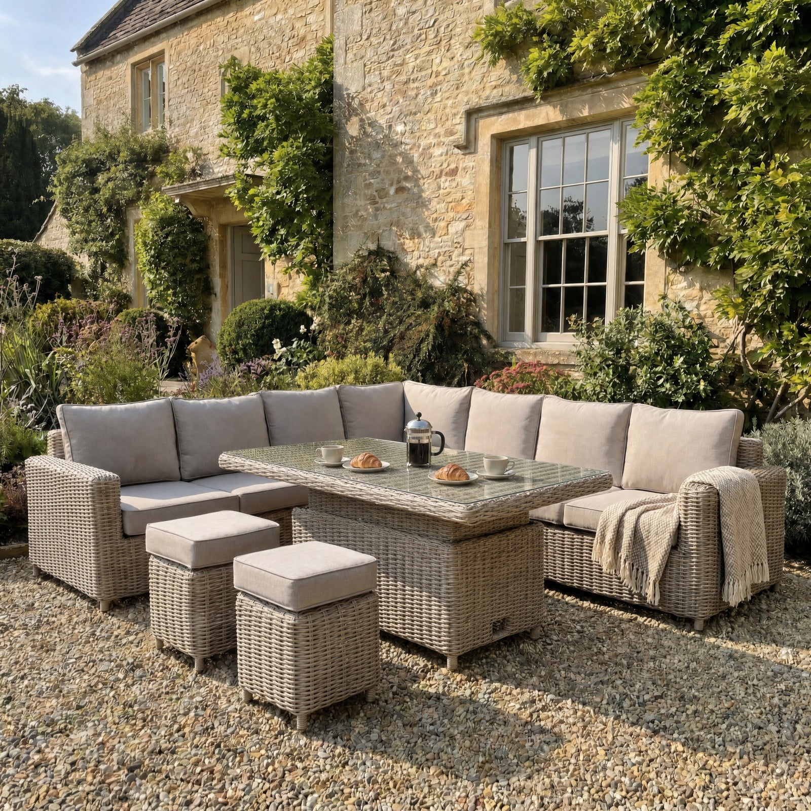 Amalfi Outdoor Large Corner Set With Riser Table + 2 Stools - main image