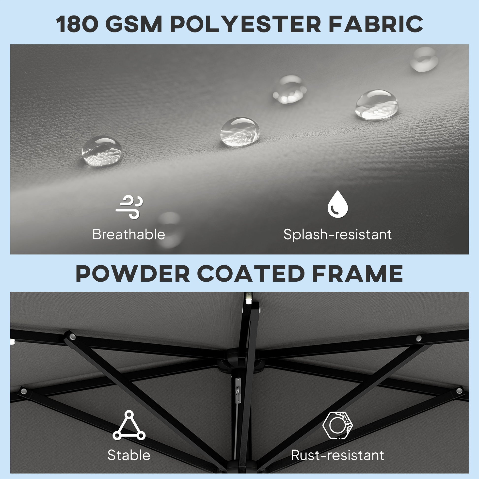 Outsunny 2.6 m Half Garden Parasol with Solar LED Lights, UPF50+ Semi Round Umbrella with 30° Tilt, Crank Handle, Dark Grey