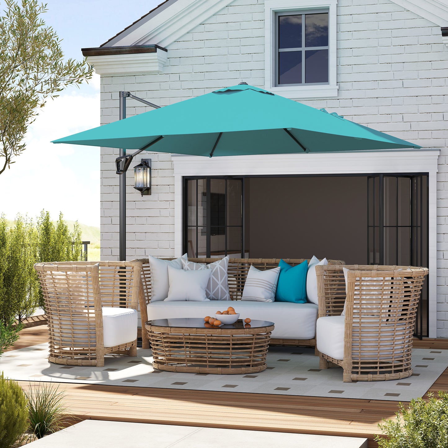 Mediterraneo Patio Offset Parasol Umbrella - Blue