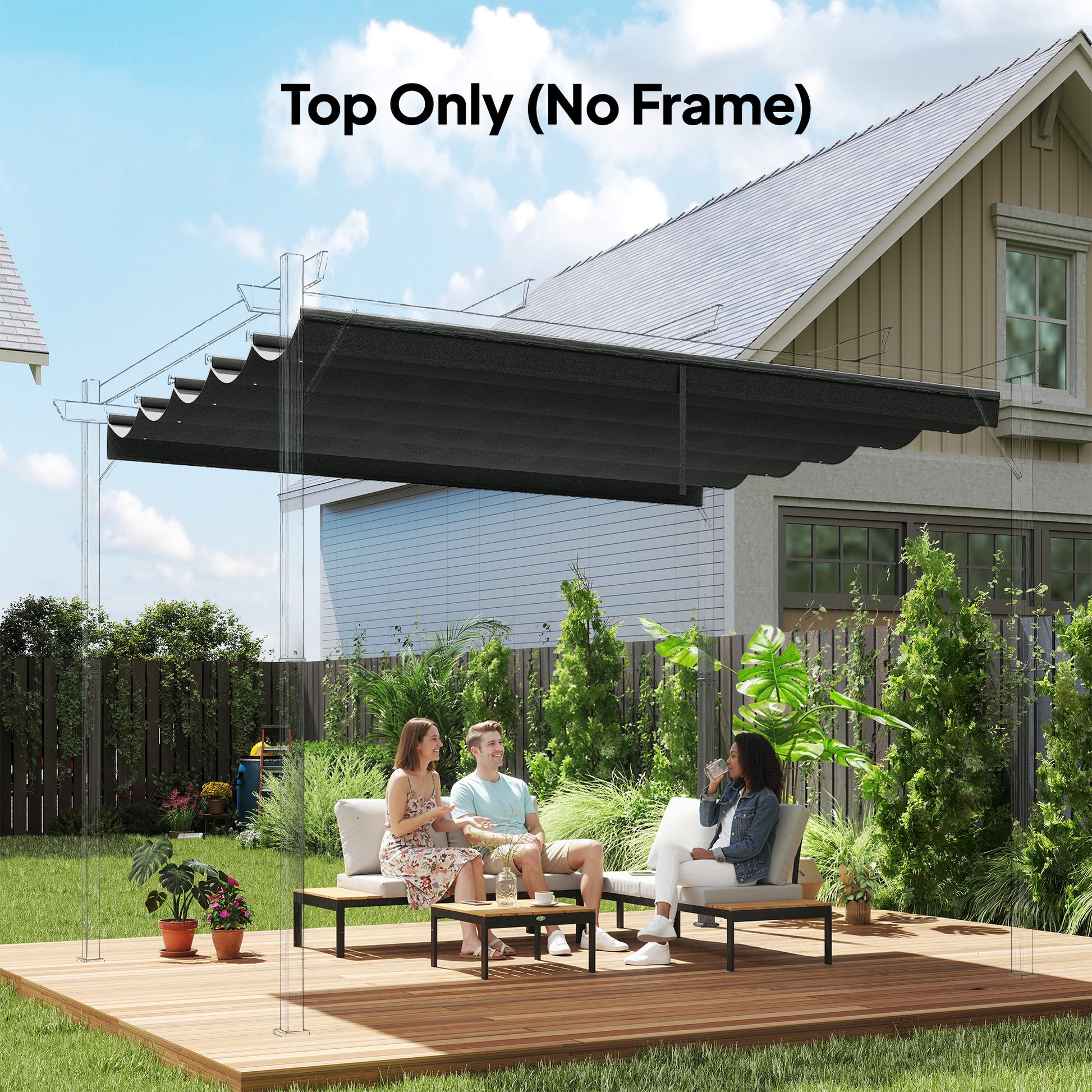 Retractable Pergola Cover, 2.55 x 2.5 m Replacement Canopy Fabric for 3 x 3 m Frame, Roof Top Only