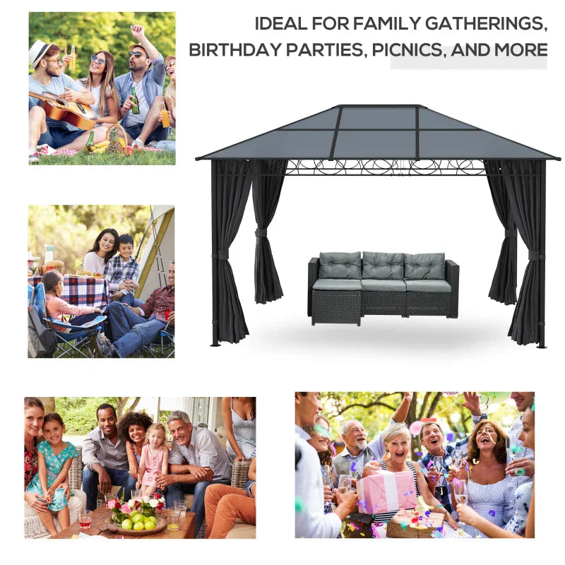 3m x 4m Grey Hardtop Gazebo with Polycarbonate Roof, Steel & Aluminium Fram