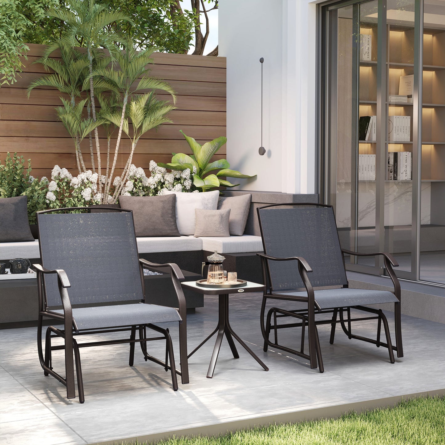 Marbella Glider Rocking Chair & Table Set 2 Single Seaters Rocker Garden Swing Chair Garden Furniture Bistro Set