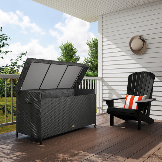 Outsunny - 627L Rattan Garden Storage Box, with Wheels, Black