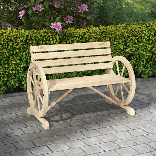 Amalfi Wagon Wheel Chair Bench Armrest Rustic Loveseat Wood Garden, Natural