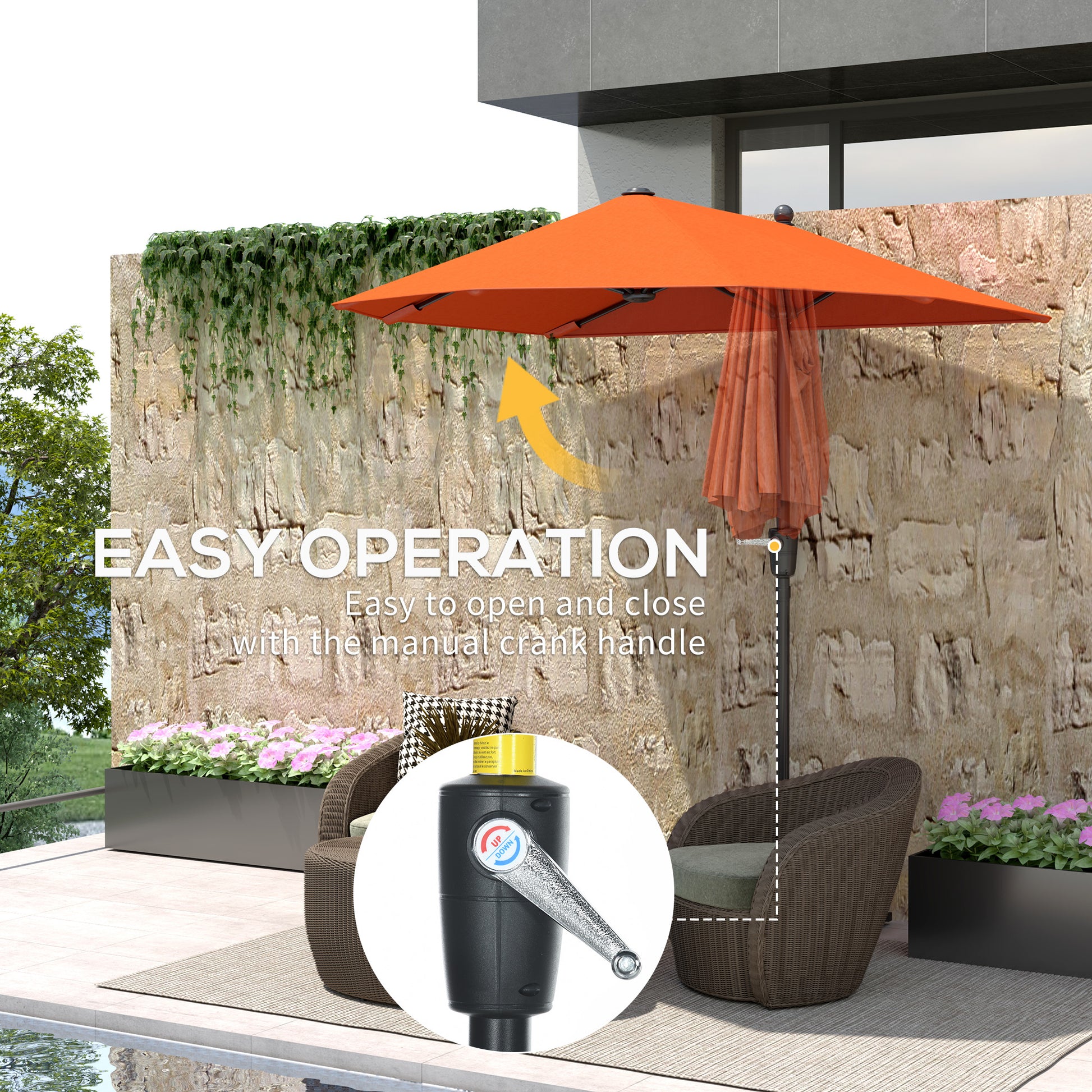 Outsunny 2m Half Parasol Umbrella - Orange