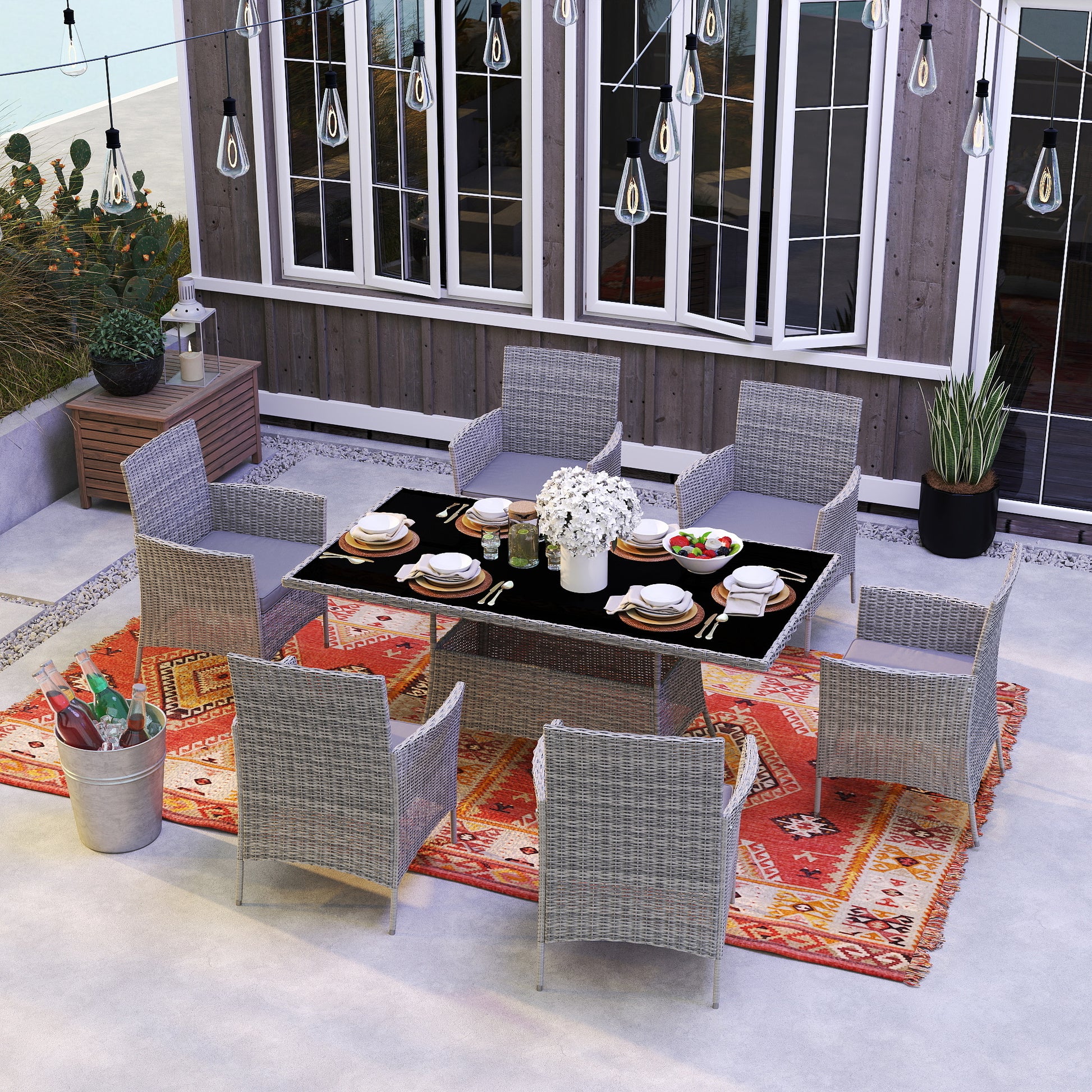 Capri 7-Piece Rattan Garden Furniture Set with Cushions, 6 Seater Garden Table and Chairs