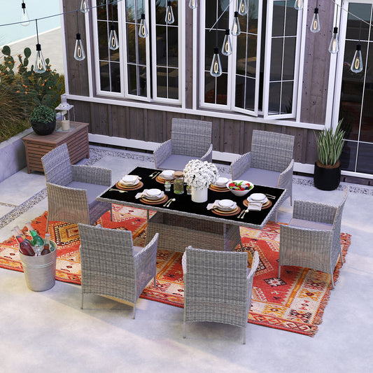 Capri 7-Piece Rattan Garden Furniture Set with Cushions, 6 Seater Garden Table and Chairs