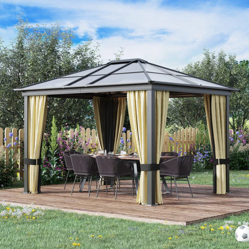 3m x 3m Timber Hardtop Gazebo with Galvanised Steel Roof – Wooden Garden Pavilion with Double Tier Roof