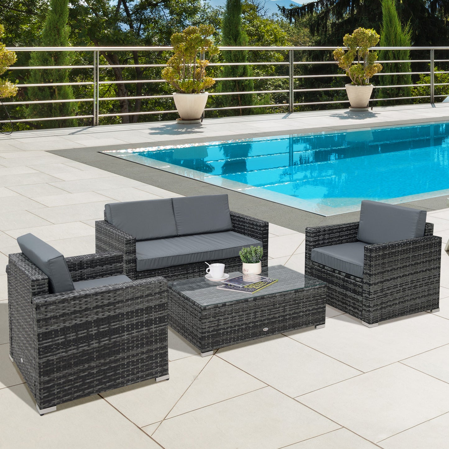 Amalfi 4 Piece Wicker Steel Rattan Sofa Set Garden Chair Seat Furniture Patio Grey