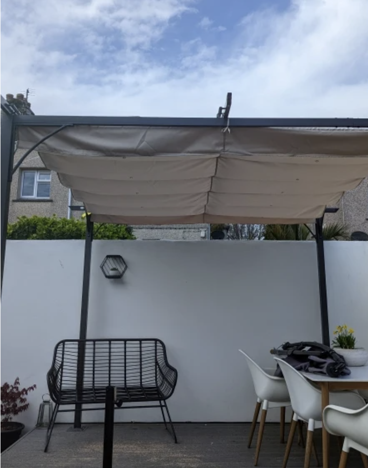 3m x 3m Steel Pergola with Beige Coloured Retractable Shade Canopy