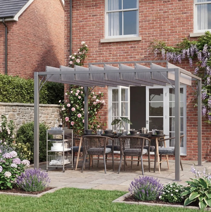 Grey 3m x 3m Aluminium Louvered Roof Pergola – Adjustable Hardtop Patio Canopy with UV50+ Sun Protection & Secure Anchoring Kit