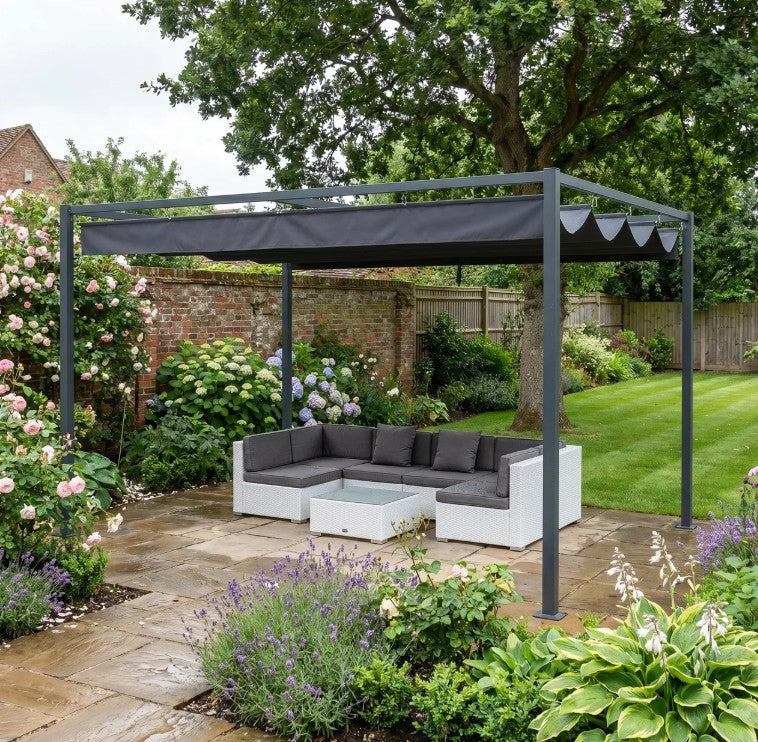 4m x 3m Rectangular Metal Pergola – Dark Grey Outdoor Patio Shade