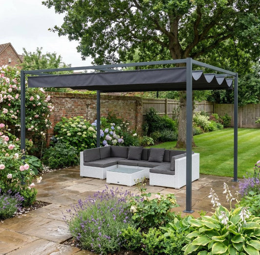 4m x 3m Rectangular Metal Pergola – Dark Grey Outdoor Patio Shade