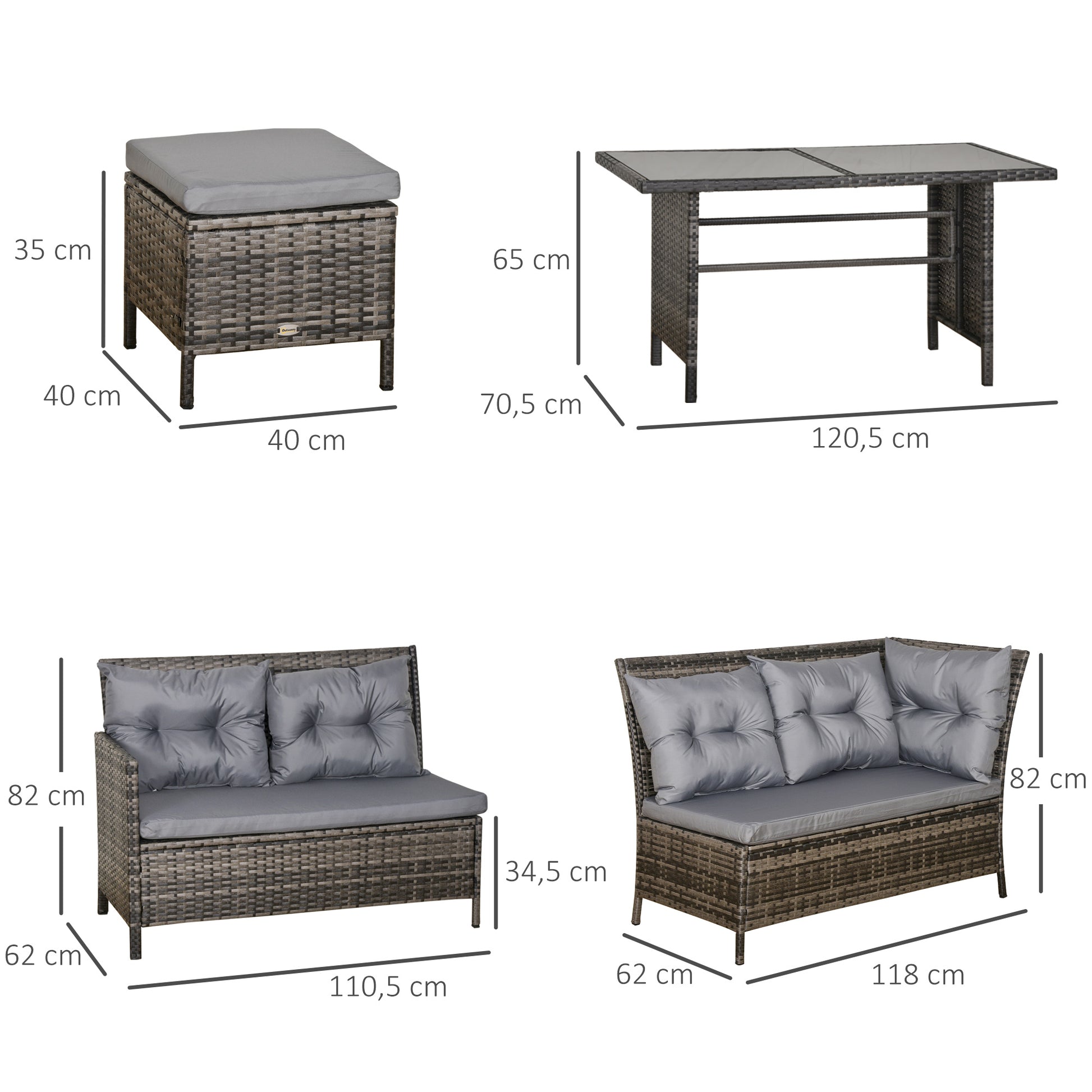 Outsunny 8 Seater Rattan Sofa Set, Rattan Garden Furniture Set with Tempered Glass Table & Thick Cushions, Grey